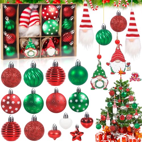 RDDAIPE Lot de 32 Boule de Noel, Boules de Noël Rouge, Blanche et Verte, Boules de Noel en Plastique Incassable, Boules Sapin de Noel à Suspendre, pour Décorations d'arbres de Noël, Fête, Mariage