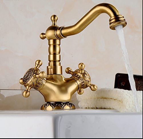 Retro Deluxe Fauceting New European Style antique carved brass bathroom faucet hot and cold water basin faucet Single Handle sink faucet tap