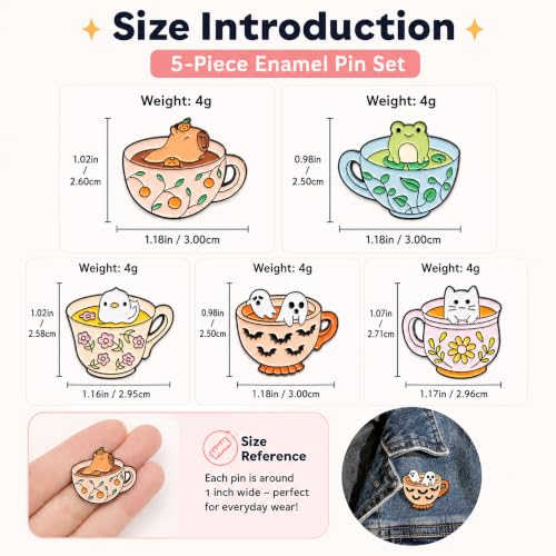 Image of 5Pcs Cute Coffee Cat Sloth Enamel Pin Set Cartoon Animal Coffee Cup Brooch Badges, Funny Lapel Pins for Backpacks, Jackets, Bags, Coffee Lover Gift