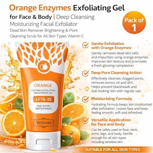 Image of Orange Enzymes Exfoliating Gel for Face & Body | Deep Cleansing Moisturizing Facial Exfoliator | Dead Skin Remover | Brightening & Pore Cleansing Scrub for All Skin Types (Orange Enzymes)