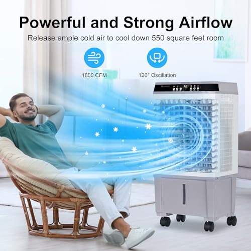 Swamp-Cooler-Air-Conditioner-Evaporative-Air-Cooler-with-53-Gallon-Water-Tank-4-Ice-Box-Remote-12H-Timer-120Oscillation-Portable-Cooling-Fan-with-3-Speeds-for-Bedroom-Home-Office Swamp Cooler Air Conditioner Evaporative Air Cooler with 53 Gallon Water Tank 4 Ice Box Remote 12H Timer 120Oscillation Portable Cooling Fan with 3 Speeds for Bedroom Home Office