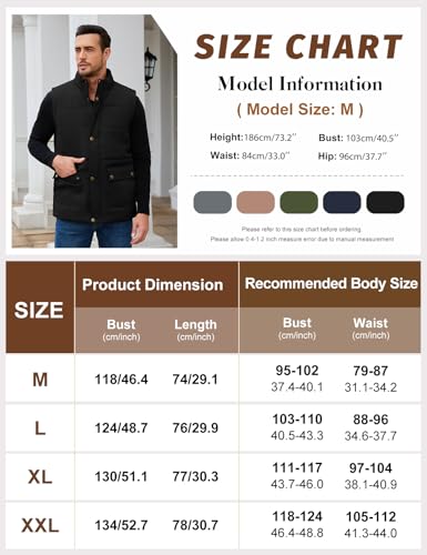 Lonya Weste Herren Winter Wasserabweisend Steppweste Leicht Ärmellose Jacke Fleeceweste Stehkragen Thermoweste Wärme Arbeitsweste Bodywarmer Vest Outdoor mit Taschen, Schwarz, L