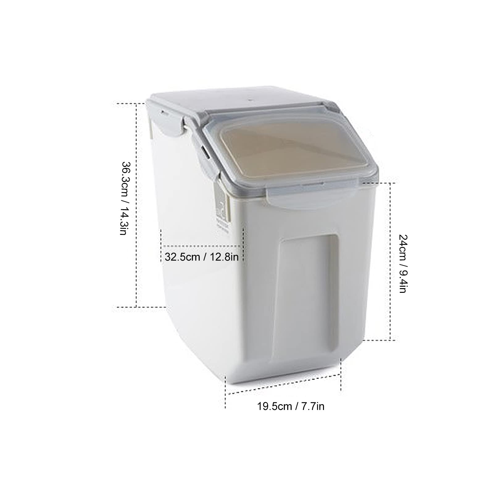 Zunate Contenitore Sigillato per la Conservazione del Riso da 15 Kg |Organizzatore di Alimenti Ventilato con Tazza per Farina, Fagioli, Contenitore da, Salvaspazio (Grigio 15 kg)