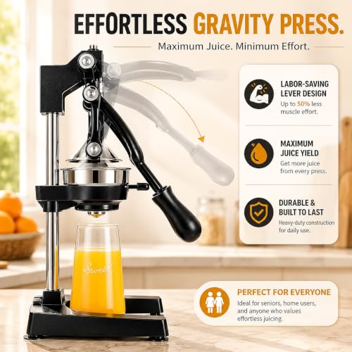 Image of Manual Juicer Hand Press, 304 Stainless Steel Citrus Juicer for Orange Lemon Pomegranate, 19 inch Extra Tall Heavy Duty Juice Press with Dual Molds for Apple & Pear, Stable Suction Base