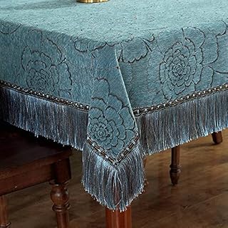 Rectangle Tablecloth, Thick Chenille European Style Tassel Table Cover Washable Table Protector for Kitchen Dining Room Home Decoration-Blue-green-140X140cm(55X55in)