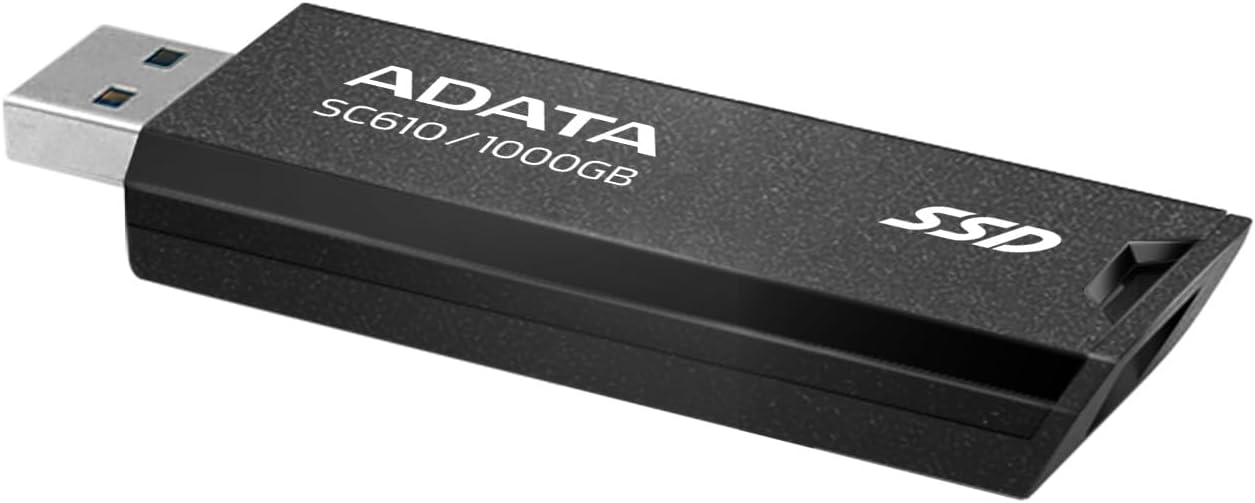 ADATA SC610 1000GB External SSD Stick - Up to 550/500MB/s SuperSpeed USB 3.2 Gen 2 USB-A Solid State Flash Drive (SC610-1000G-CBK/RD)