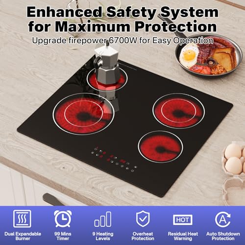 GRACEALL 4 Burner Infrared Hob, 60CM Electric Cooktop - Image 3
