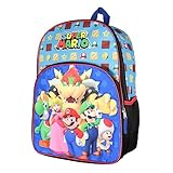 Super Mario Backpack Bowser Luigi Princess Peach Yoshi 16' Kids Bag School Travel Backpack With Quilted Front Design