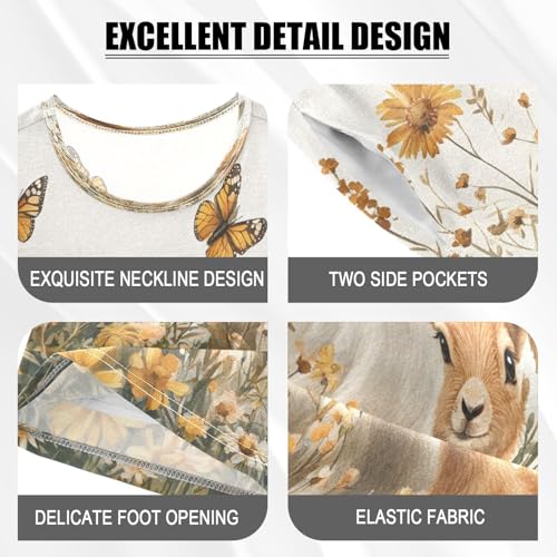 ALAZA Watercolor Deer Butterfly Flower Pajamas Set Short Sleeve Cotton Sleepwear Summer Pjs 2 Piece 5-14Y4