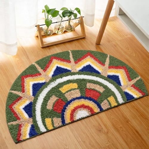 Image of Roseate Kolam (40x80cm) Super Soft Microfiber 1800 GSM Decorative Mat Anti-Skid Door Mats for Home /Bathroom Mat /Bedroom /Kitchen /Floor Mat (Green)