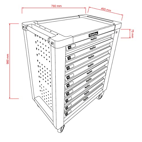 Mephisto Werkzeugwagen Werkstattwagen mit 9 Schubladen Davon 9 Schubladen mit Werkzeug wie Schraubenschlüssel, Ratsche mit Nusskasten, Engländern usw. in Soft Inlays in Carbonoptik befüllte – Bild 8