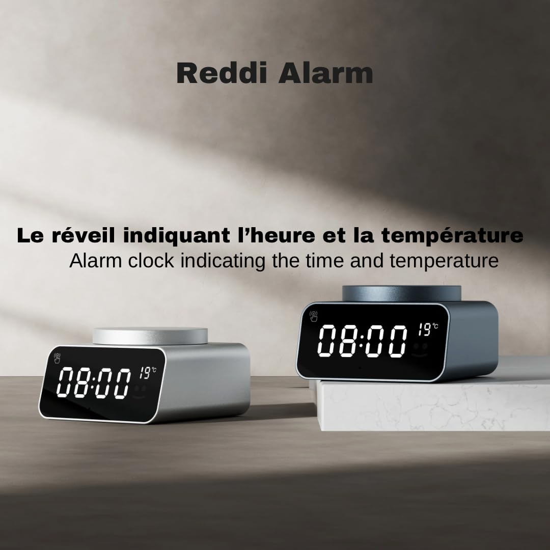 Xoopar Reddi Alarm Despertador Digital Luminoso Termómetro - Negro | Ajuste automático de hora y temperatura, alarma fácil de configurar - aluminio y plástico reciclado
