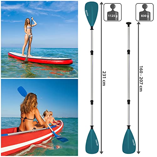 Foto von ALPIDEX 2 in 1 Paddel SUP Kajak Verstellbar Leicht Doppelpaddel Teleskoppaddel 160-207cm Aluminium Stechpaddel Stand Up Paddle Board Kajakfahren, Farbe:Petrol