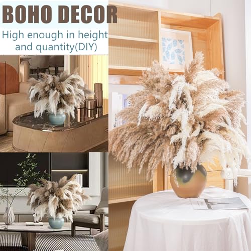 Image of 28 inch inch 20 Stems Large Pampas Grass Decor - Fluffy Brown & White Pampas Grass Decor Tall Pompas Grass for Floor Vase - Boho Home Decor Wedding Decor Natural Flower Bouquet