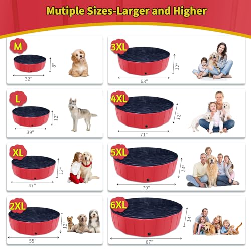 CACSPS Faltbarer Hundepool, 221 x 30,5 cm, Kinderpool mit Hartplastik, rutschfeste Hundebadewanne für den Außenbereich, Hinterhof, Faltbarer Hundepool für Kinder, Hunde, Haustiere (rot)