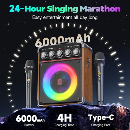 Image of Karaoke Machine for Adults with Bass /Treble /Echo Adjustment, 100W PA System | 2 Wireless Microphones, Bluetooth 5.3, Suitcase Design, 24H Playtime, TV Connection, TWS Stereo and Live Performance Support