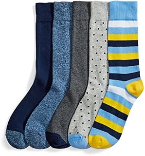 Amazon Brand - Goodthreads Men's 5-Pack Patterned Socks, Assorted Blue/Yellow/Grey, One Size