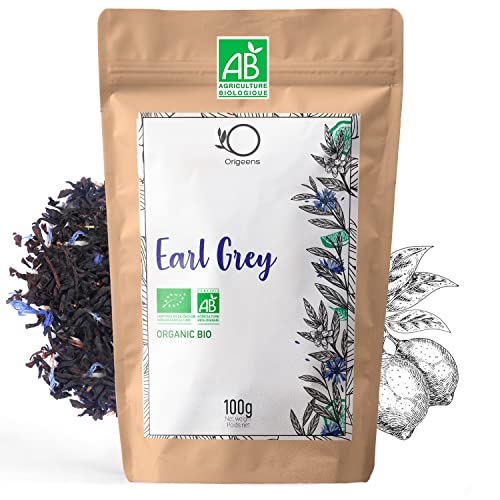 TE EARL GREY BIO 100g | Tè Earl Grey Fiordaliso, Tè sfuso in foglie | Tè Nero Bio, Aroma naturale di Bergamotto, Fiordaliso