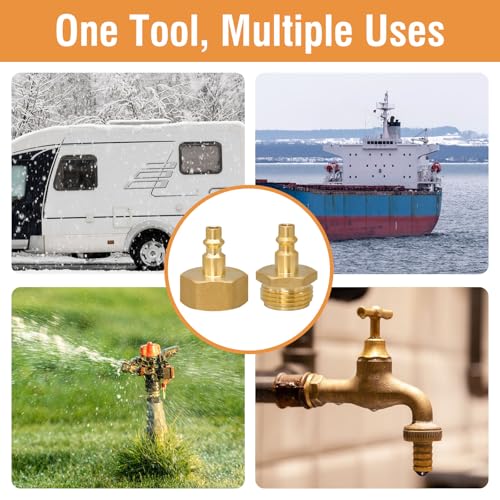 Image of RV Winterizing Kit, 3 /4 GHT Blowout Adapter Set with Quick Connect | For Air Compressor /Camper Water Line /Garden Hose, Solid Brass, Precision Thread, Quick And Easy Connections,2 Male + 2 Female