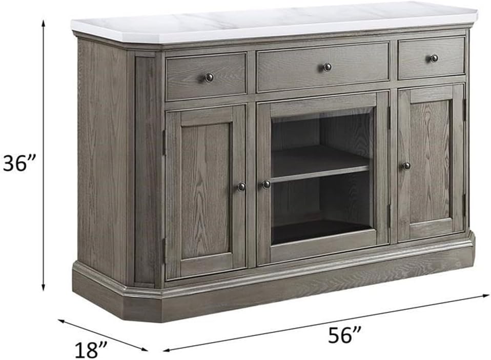 Acme Zumala 3 Drawers Wooden Server with Marble Top in White and Weathered Oak