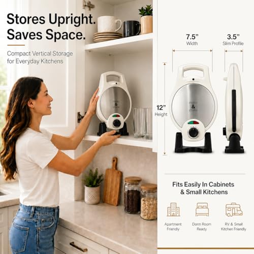 Image of Moss & Stone Belgian Waffle Maker - Rotating Flip Design, 8-Inch | Electric Waffle Iron Non-Stick Grids for Easy Release & Clean, Adjustable Temperature, Compact Upright Storage, White
