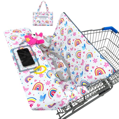 Image of Basumee Shopping Cart Cover for Baby High Chair Covers for Restaurant Seat Grocery Cart Cover for Babies Girl Boy Cart Covers with Storage Pouch Baby Shopping Cart Cover, Rainbow