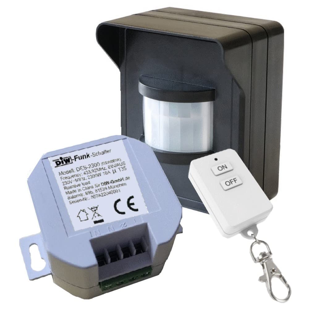 PD-546 DIW-Funk Kit détecteur de mouvement IP44 avec récepteur sans fil encastrable 230 V + interrupteur sans fil