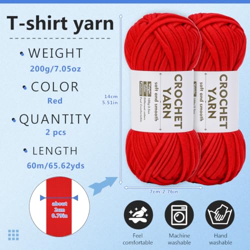 Image of SHWAKK 2 Pack T-Shirt Yarn Set,Red Crochet Yarn for Knitting & Crochet
