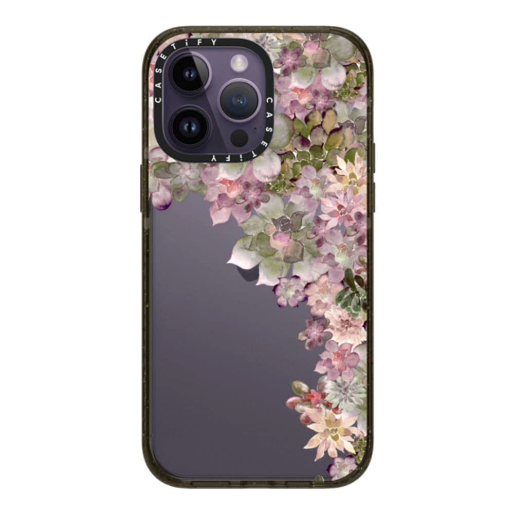CASETiFY インパクト iPhone 14 Pro Max ケース [MIL規格準拠 (4x MIL-STD-810G)/2.5mからの落下試験をクリア] - MY SUCCULENT GARDEN ROSE by Monika Strigel - グロッシー ブラック