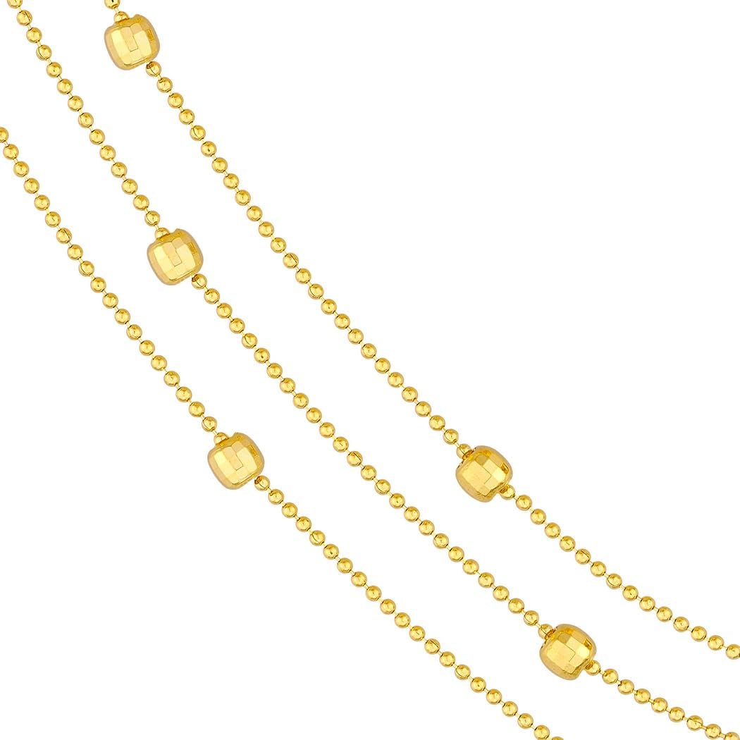 JewelryWeb 14k Yellow Gold Triple Strand Sparkle-Cut Bead Bib Necklace 17 Inch Strand Necklace for Women