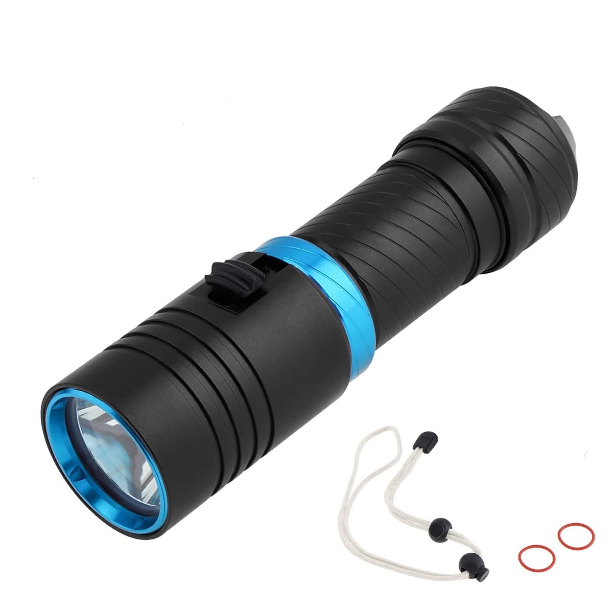 500LM Diving Torch with Magnetic Slider Switch, IPX8 Waterproof-Black