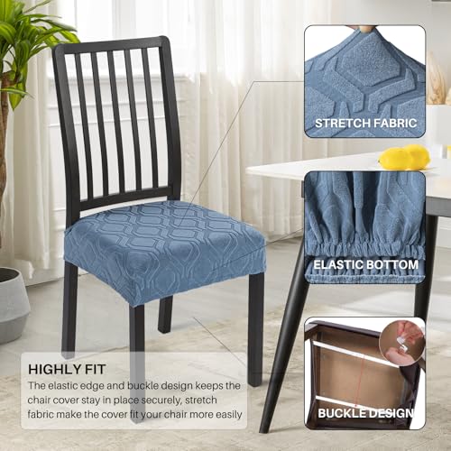 Image of SearchI Stretch Dining Chair Seat Covers Set of 4, Soft Removable Washable Seat Covers for Dining Chairs, Dining Room Seat Cover Protector (Rear-Covered, Hexagon Blue)
