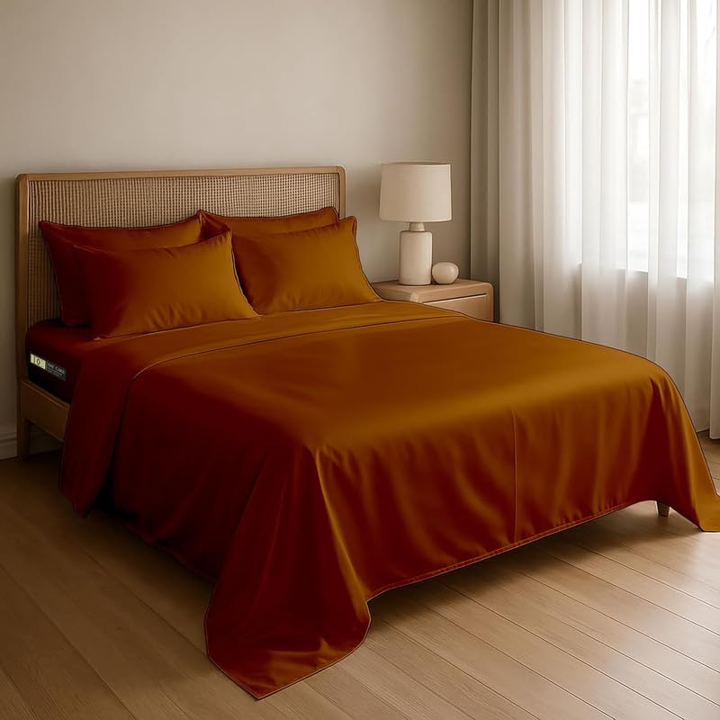 Image of Day Care-Luxury Satin Flat Double Bed (90x100 Inchs) Bedsheet|Ultra Soft Silky Smooth Touch|Breathable, Lightweight & Skin Friendly|Wrinkle Resistant|Copper