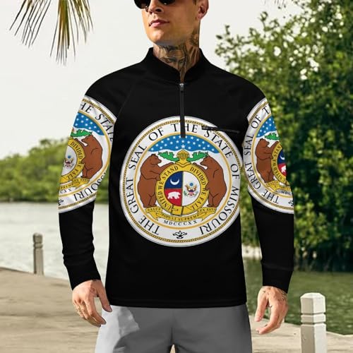 Missouri State Icon Men's Rash Guard Long Sleeves Quick Dry Fishing Workout Shirts with Zipper2