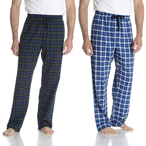 Hanes Men's Plaid Flannel Pajama Pants - 2 Pack, 4086, Blue/Black Plaid, XL