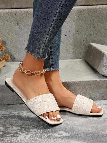 Image of GORGLITTER Women's Sparkly Jeweled Flat Sandals Dressy Open Toe Glitter Shiny Slippers Slip-on Shoes
