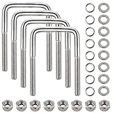 4 Set Stainless Steel Square U Bolt Kit for Boat Trailer, Heavy Duty U-Bolt with Nuts and Frame Plate for Automobiles Trailer, Ski Boat, and Sailboat Trailer (1/2