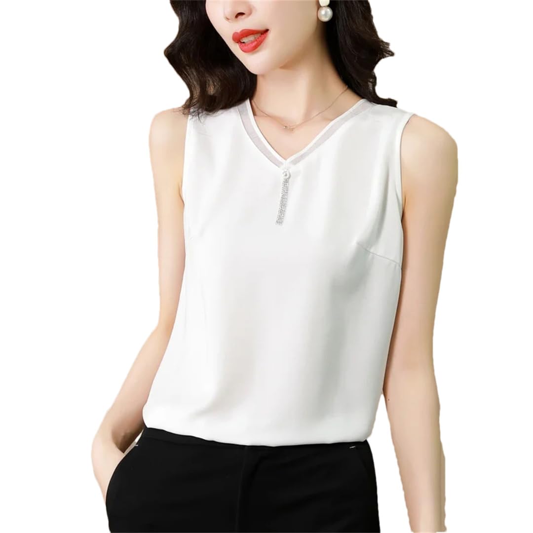 Top estivo da donna con scollo a V in chiffon senza maniche