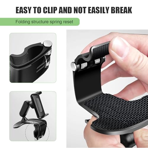 Hugwits Car Phone Holder, 360 Degree Rotation Clip-on Dashboard Phone Holder, Multifunctional Mobile Phone Mount for Sun Visor & Rearview Mirror, Universal for 4-7 Inches Smartphones (Black) - image 4