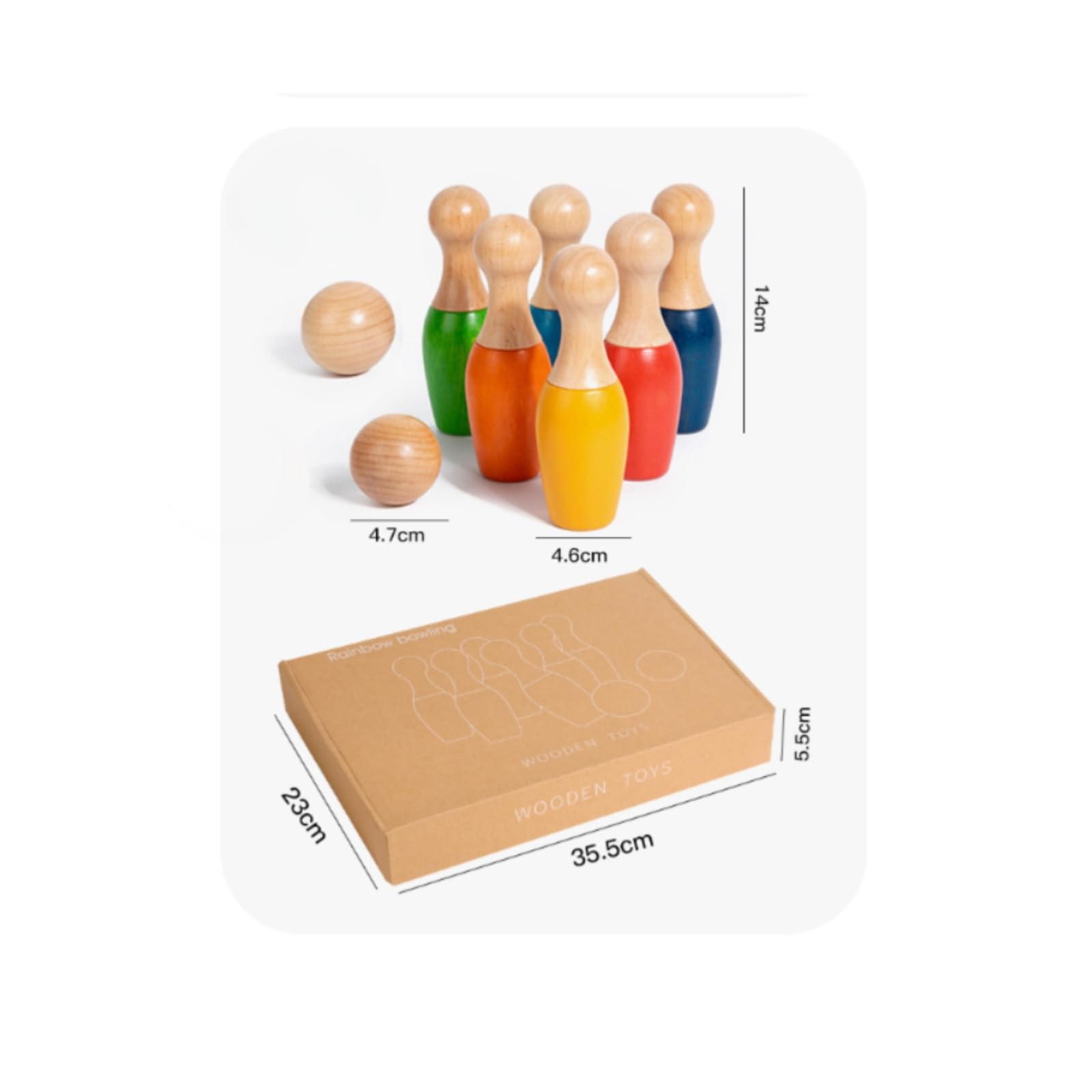 Jeu Bowling en Bois Robuste Jeu Quilles en Bois Sûr Jouet pour Enfants, Tout-Petits, Maternelle