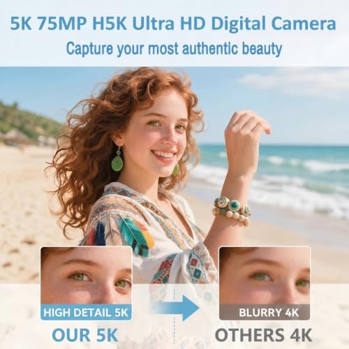 Image of 5K Digital Camera, 75MP Vlogging Camera for YouTube, Black
