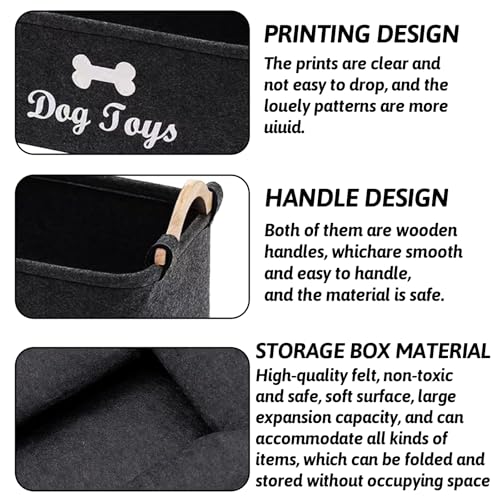 TownTop Aufbewahrungskorb für Hundespielzeug, Filz Aufbewahrungsbox mit Knochenmuster, Spielzeug Korb für Dog Toys, 38x25x18cm, Tiefgrau, Ideal für die Aufbewahrung von H