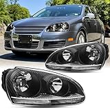 Aresparts 2PCS Halogen Headlights Assembly For 2005-2010 Volkswagen Jetta A5 2.0t GL Sedan Wagon For 2006-2009 VW Golf Rabbit Hatchback and GTI Replacement Headlamps Black Housing