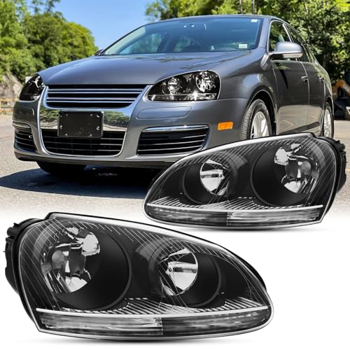 Aresparts 2PCS Halogen Headlights Assembly For 2005-2010 Volkswagen Jetta A5 2.0t GL Sedan Wagon For 2006-2009 VW Golf Rabbit Hatchback and GTI Replacement Headlamps Black Housing