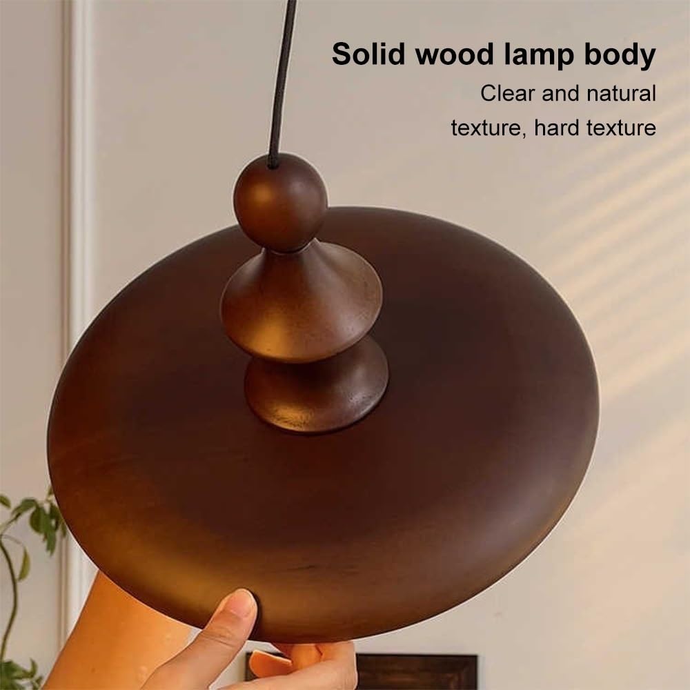 Lampada a sospensione a disco ultrasottile, lampada a sospensione Frisbee in legno, lampade a sospensione for sala da pranzo, attacco E27, lampadario dal design rotondo