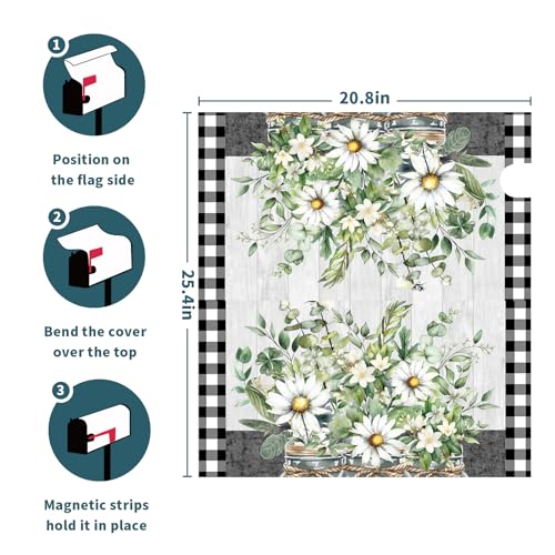 Image of Spring Mailbox Covers Magnetic Standard Size 25x21 Inch Floral Buffalo Plaid Mailbox Decorations Wrap Holiday Outdoor Decor Post Letter Box Cover for Home Garden Yard