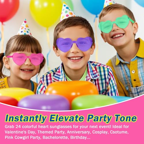 Heart Glasses 24 PCS Heart Sunglasses Bulk Rimless Cute Fun Sunglasses for Valentine Bachelorette Birthday Photo2