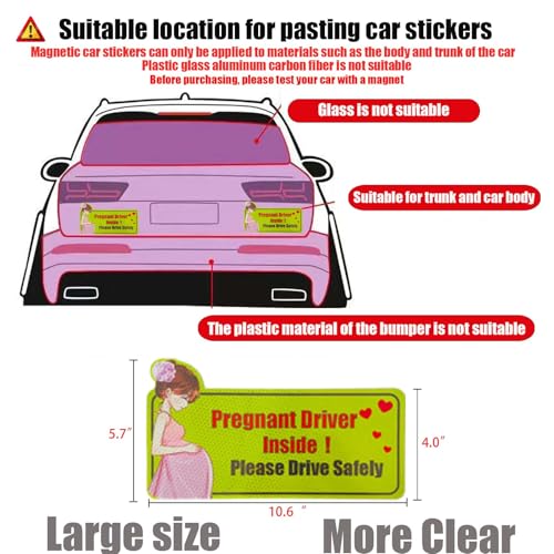 Image of SoarExcelyyPregnant Driver Magnet for Car - 10.6 inchx5.7 inch Reflective Magnetic Safety Sign, Waterproof, Reusable, Strong Adhesive, Car Accessories for Pregnant Drivers