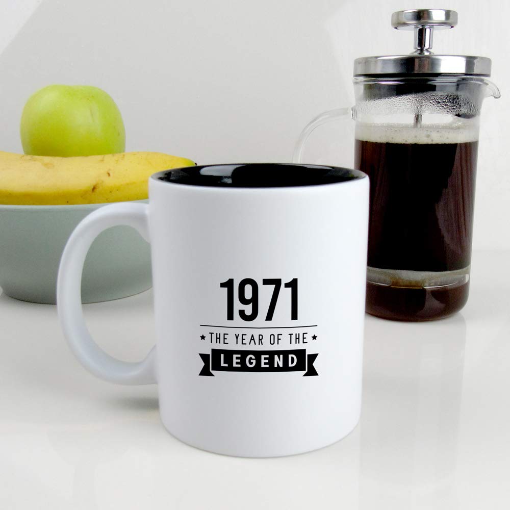 eBuyGB Fiftieth Gift for Dad Engraved Black Reveal Coffee Mug-1971 Year of The Legend Design-50th Birthday, Men-350ml Tea Cup, Ceramic