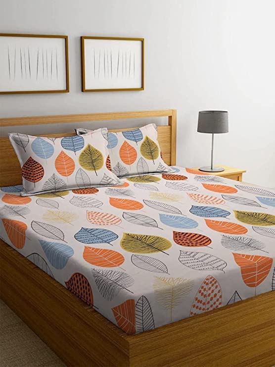 PRIDHI Cotton Feel Double Bedsheet with 2 Pillow Covers for Bed Room, Home, Hotel, (Multi Color 8)